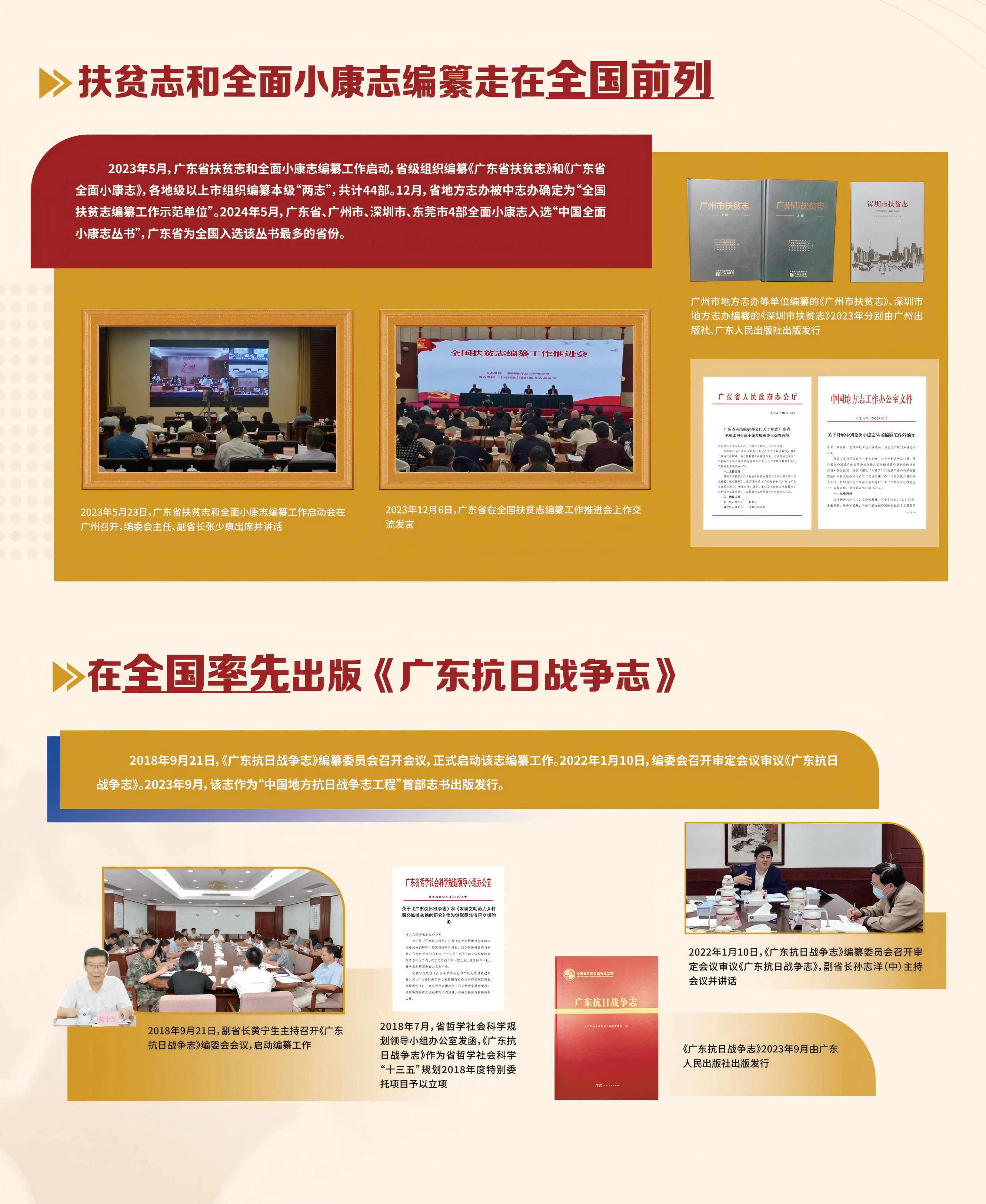 扶贫志和全面小康志编纂走在全国前列、在全国率先出版《广东抗日战争志》
